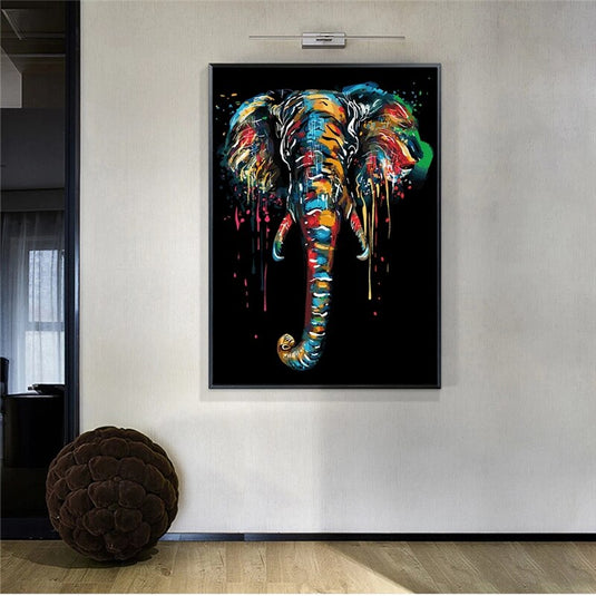 Modern Colourful Elephant Canvas Wall Art-GraffitiWallArt