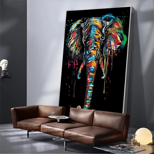 Modern Colourful Elephant Canvas Wall Art-GraffitiWallArt