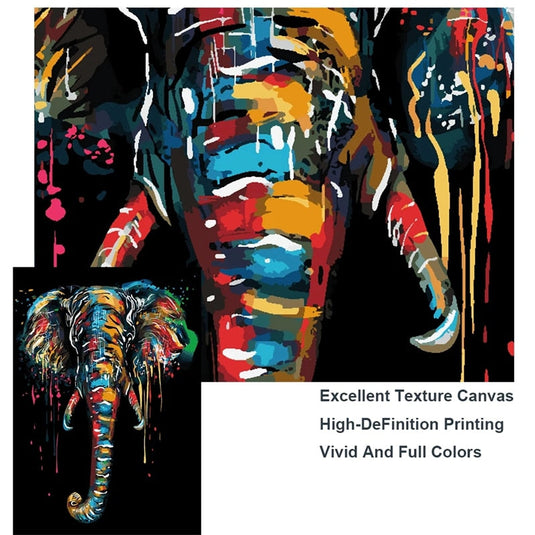 Modern Colourful Elephant Canvas Wall Art-GraffitiWallArt