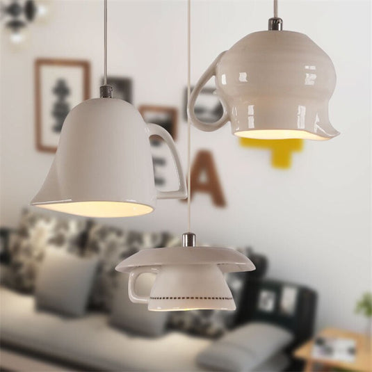 Modern Tea Cup Teapot Crockery Ceramic Led Pendant Lights-GraffitiWallArt