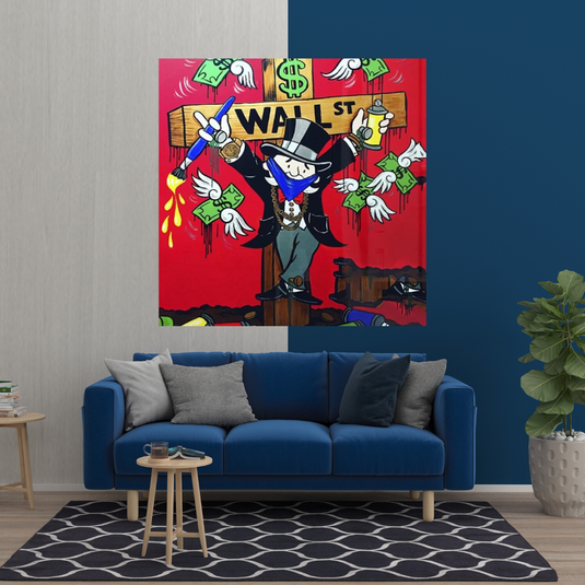 Money Flys at Wall Street - Mr Monopoly Wall Art-GraffitiWallArt