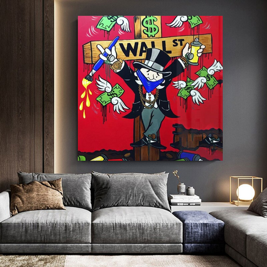 Money Flys at Wall Street - Mr Monopoly Wall Art-GraffitiWallArt