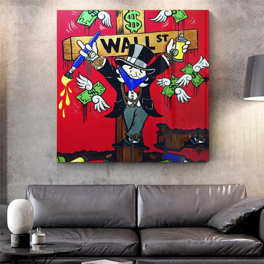 Money Flys at Wall Street - Mr Monopoly Wall Art-GraffitiWallArt