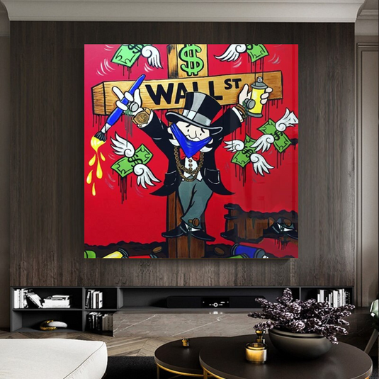 Money Flys at Wall Street - Mr Monopoly Wall Art-GraffitiWallArt