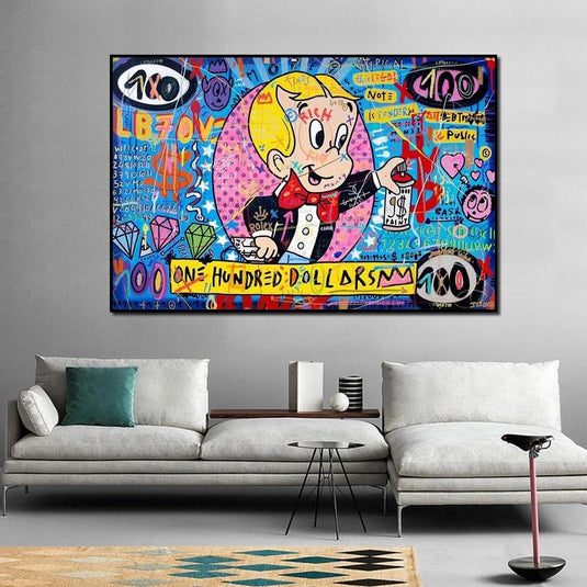 Money Richie Rich Hundred Dollar Canvas Wall Art-GraffitiWallArt