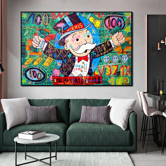 Money Richie Rich Hundred Dollar Canvas Wall Art-GraffitiWallArt