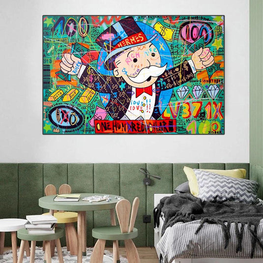 Money Richie Rich Hundred Dollar Canvas Wall Art-GraffitiWallArt