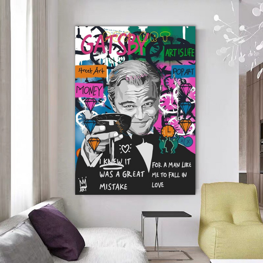 Money Talks Leonardo DiCaprio Canvas Wall Art-GraffitiWallArt