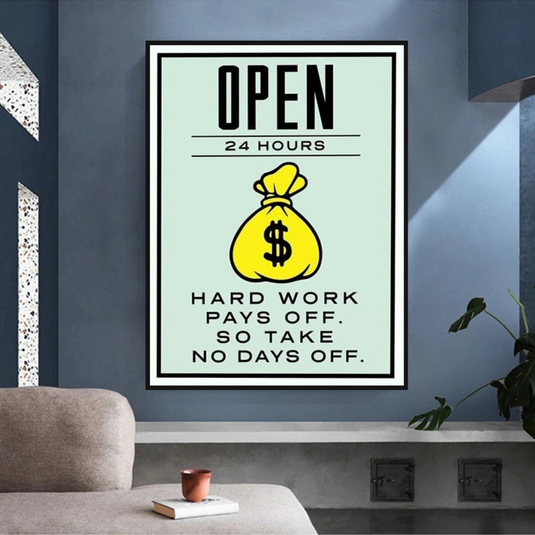 Monopoly Canvas Wall Art: Hard Work Pays Off-GraffitiWallArt