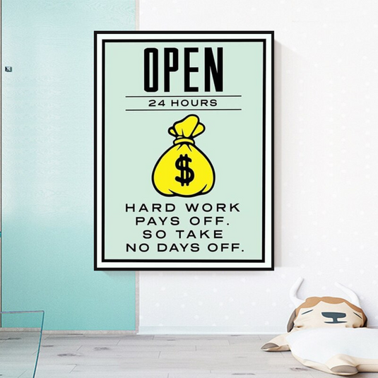 Monopoly Canvas Wall Art: Hard Work Pays Off-GraffitiWallArt