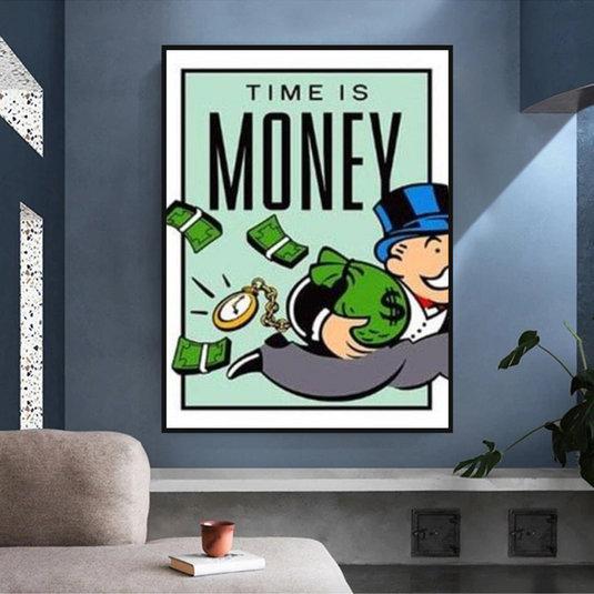 Monopoly Time Is Money Card Canvas Wall Art-GraffitiWallArt