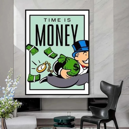 Monopoly Time Is Money Card Canvas Wall Art-GraffitiWallArt