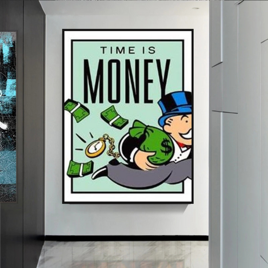 Monopoly Time Is Money Card Canvas Wall Art-GraffitiWallArt