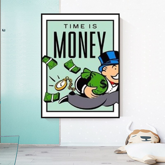 Monopoly Time Is Money Card Canvas Wall Art-GraffitiWallArt