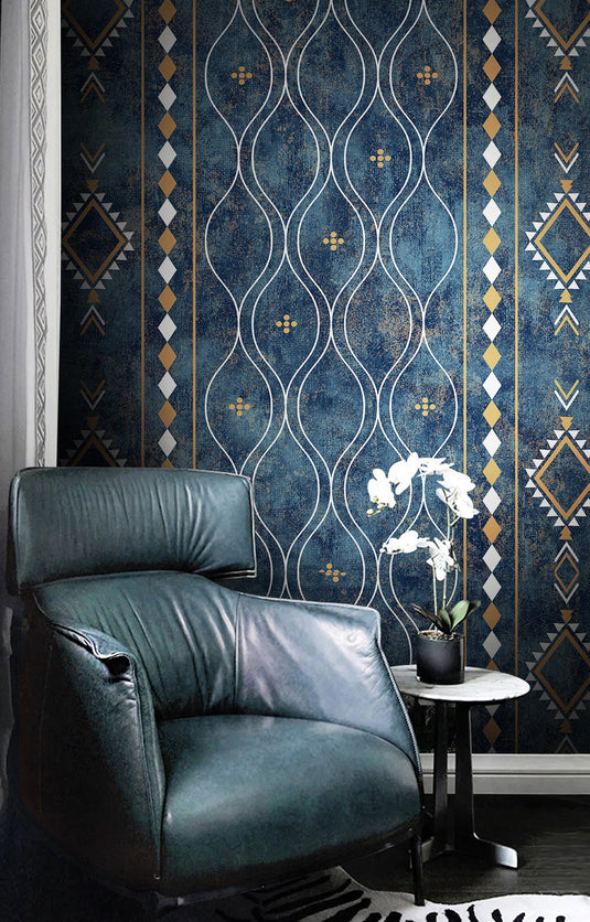 Morrocon Blue Abstract Wallpaper Mural-GraffitiWallArt