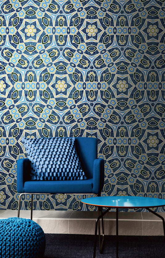 Morrocon Blues Geometric Wallpaper Mural-GraffitiWallArt