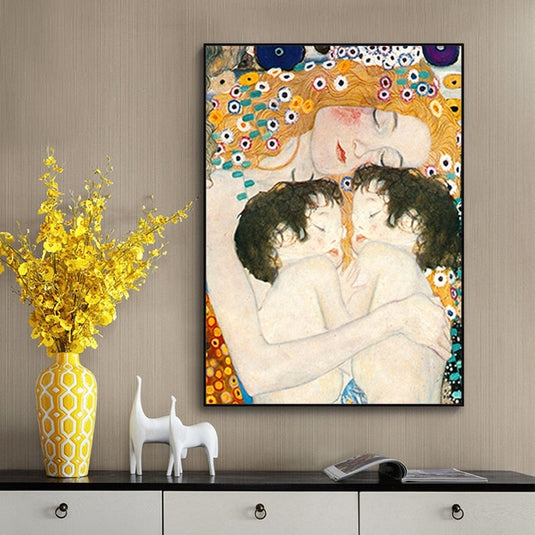 Mother Love Twins Baby By Gustav Klimt Canvas Wall Art-GraffitiWallArt