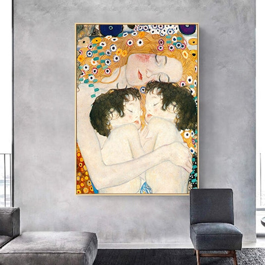 Mother Love Twins Baby By Gustav Klimt Canvas Wall Art-GraffitiWallArt