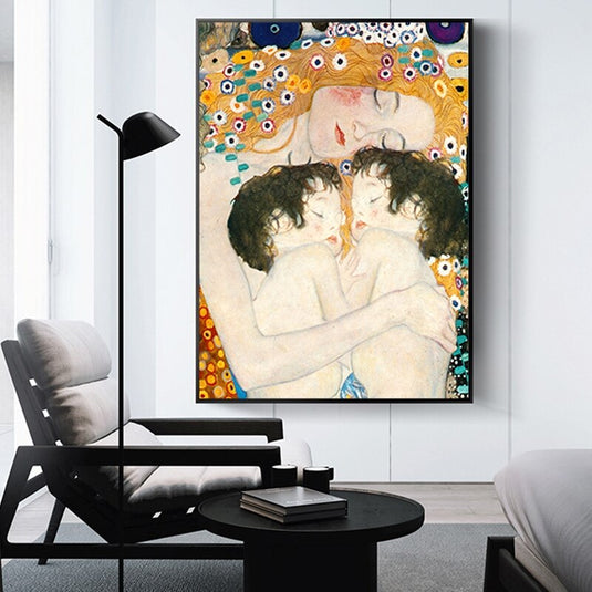 Mother Love Twins Baby By Gustav Klimt Canvas Wall Art-GraffitiWallArt