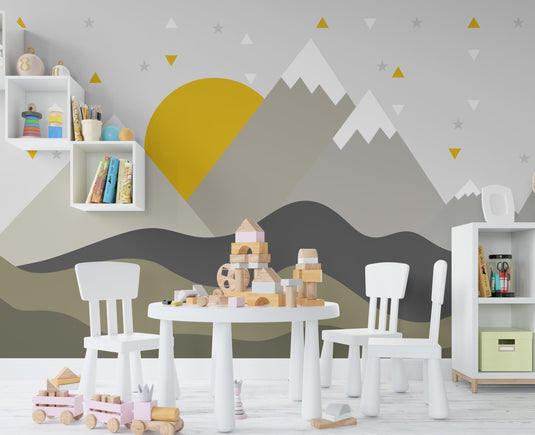 Mountain Peaks Snow: Kids Room Wallpaper Mural-GraffitiWallArt