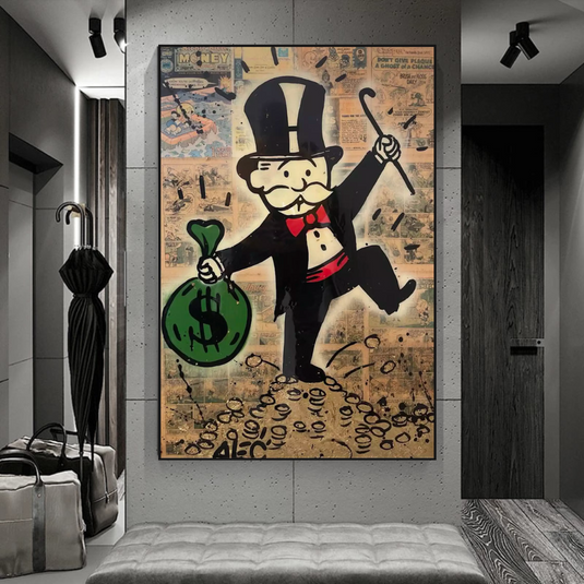 Mr Monopoly Canvas Wall Art - Money Bags-GraffitiWallArt