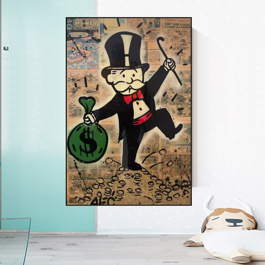 Mr Monopoly Canvas Wall Art - Money Bags-GraffitiWallArt