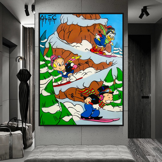 Mr Monopoly Canvas Wall Art ‚Äì Snow Skiing Exclusive Designs-GraffitiWallArt