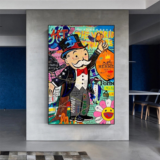 Mr Monopoly Money Bag Wall Art-GraffitiWallArt