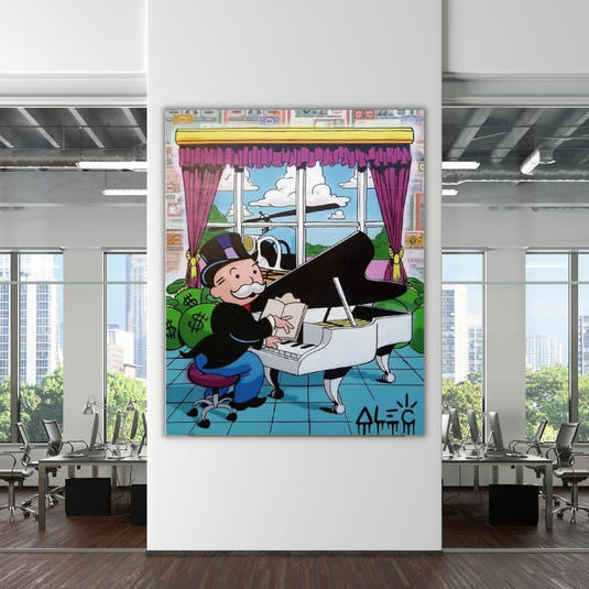 Mr Monopoly Playing Piano Canvas Wall Art-GraffitiWallArt