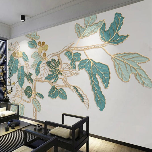 Nordic Golden Embossed Line Leaf Wallpaper for Home Wall Decor-GraffitiWallArt