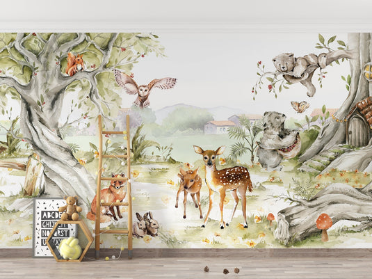 Nordic Jungle Animals - Kids Room Wallpaper Mural-GraffitiWallArt