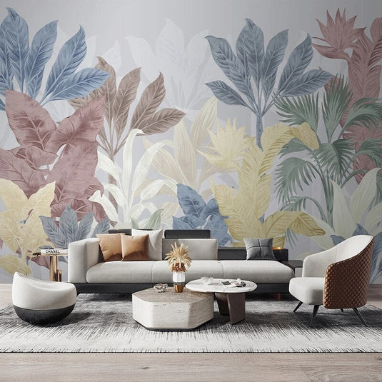 Nordic Tropical Plants Leaf Wallpaper Mural-GraffitiWallArt