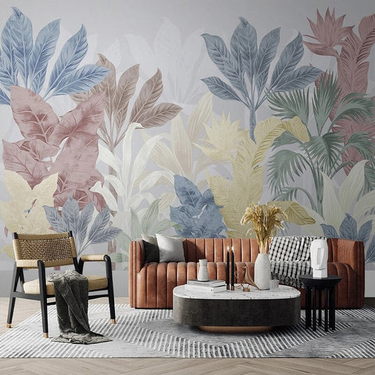 Nordic Tropical Plants Leaf Wallpaper Mural-GraffitiWallArt