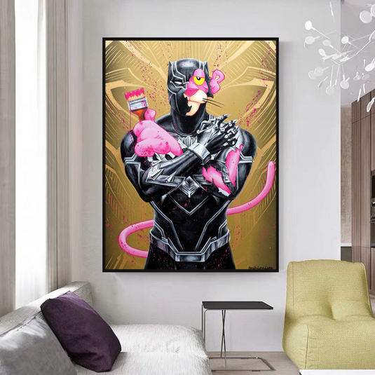 Nostalgic Pink Panther - Vibrant Cartoon Print-GraffitiWallArt