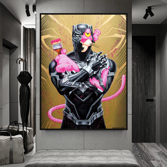 Nostalgic Pink Panther - Vibrant Cartoon Print-GraffitiWallArt