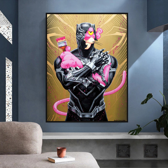 Nostalgic Pink Panther - Vibrant Cartoon Print-GraffitiWallArt