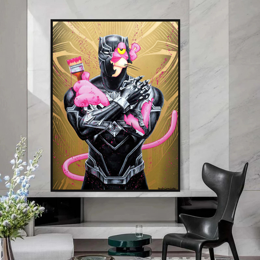 Nostalgic Pink Panther - Vibrant Cartoon Print-GraffitiWallArt