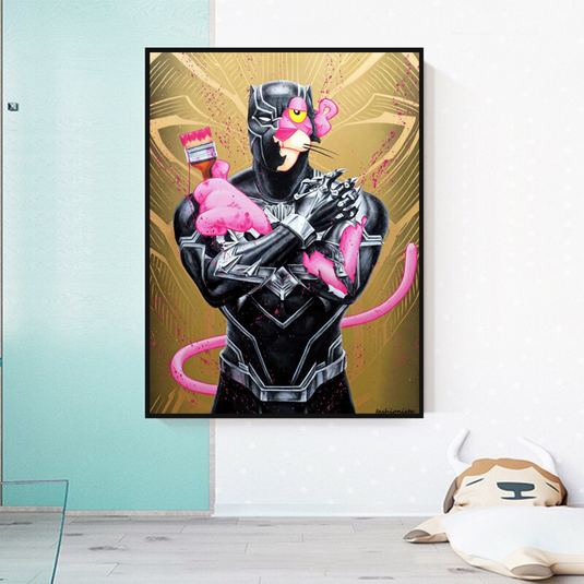 Nostalgic Pink Panther - Vibrant Cartoon Print-GraffitiWallArt