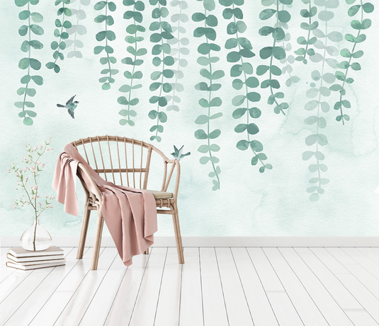 Olive Green Vine Wallpaper Mural: Transform Your Space-GraffitiWallArt