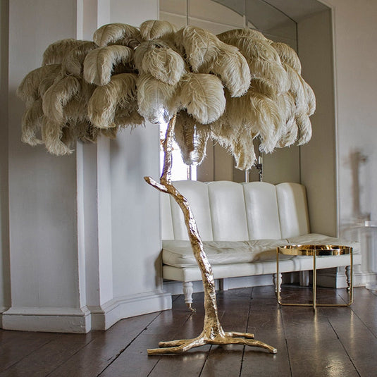 Ostrich Feather Floor Lamp: Graceful Lighting Fixture-GraffitiWallArt