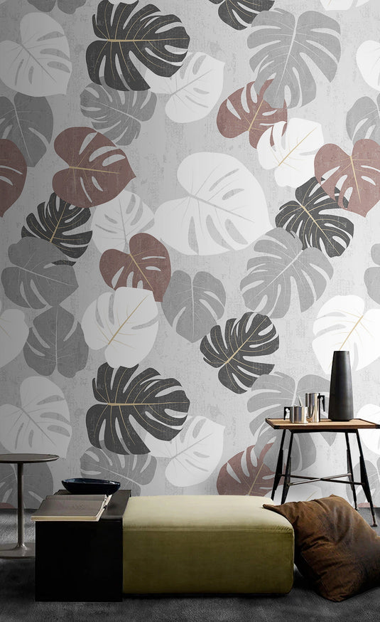 Palm Pastel Leaves Wallpaper Mural-GraffitiWallArt