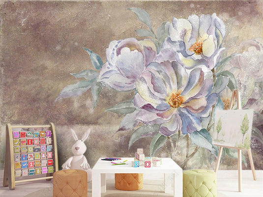 Pastel Flowers on Brush Wallpaper Mural-GraffitiWallArt