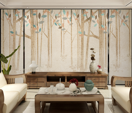 Pastel Leaves - Forest Woods Wallpaper Murals-GraffitiWallArt