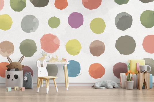 Pastel Polka Dots Kids Room Wallpaper Mural-GraffitiWallArt