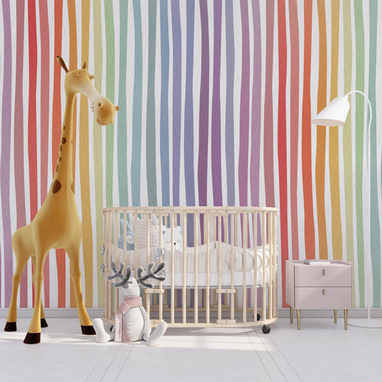 Pastel Rainbow Lines Kids Room Wallpaper Mural-GraffitiWallArt