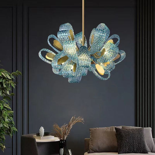 Peacock Blue Glass Chandelier: Stunning Lighting Fixtures-GraffitiWallArt