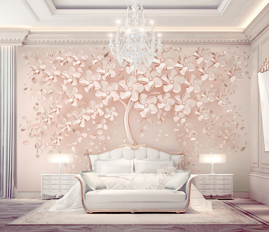 Pink 3D Tree large Wallpaper Murals – Exclusive Collection-GraffitiWallArt