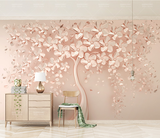 Pink 3D Tree large Wallpaper Murals – Exclusive Collection-GraffitiWallArt