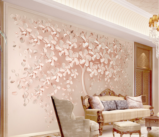 Pink 3D Tree large Wallpaper Murals – Exclusive Collection-GraffitiWallArt