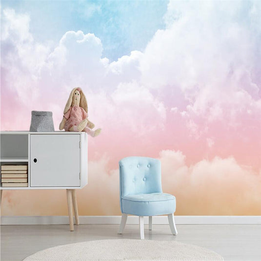 Pink and Blue Clouds Nursery Wallpaper-GraffitiWallArt